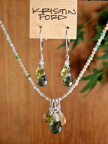 Green Apatite, Peridot & Sage Sapphire Earrings  EGR2725