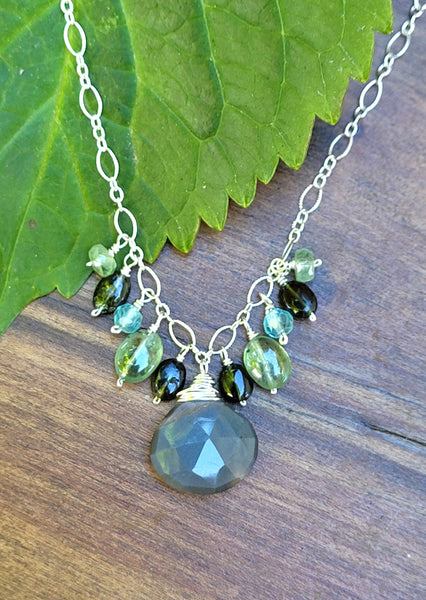 Black Moonstone with Green & Blue Apatite Earrings EBK2223