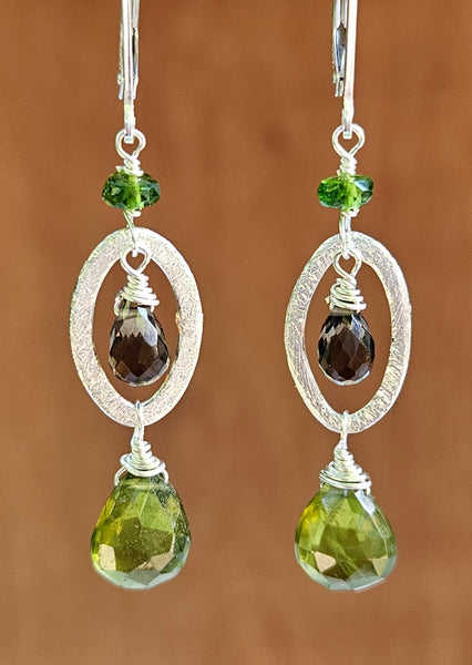 Vessuvianite, Smoky Quartz & Chrome Diopside Earrings EGR3223