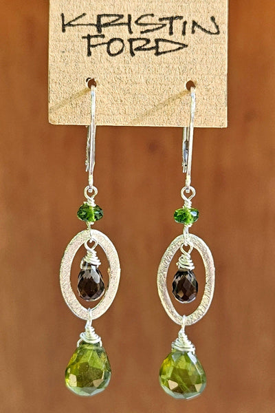 Vessuvianite, Smoky Quartz & Chrome Diopside Earrings EGR3223