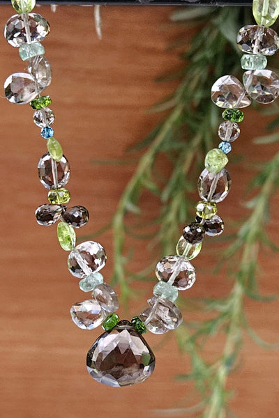 Multi Color Necklace with Smoky Quartz, Vessuvianite & Peridot NGR3123