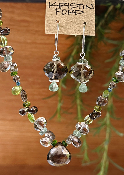 Smoky Quartz, Green Strawberry Quartz & Apatite Earrings EBR3423