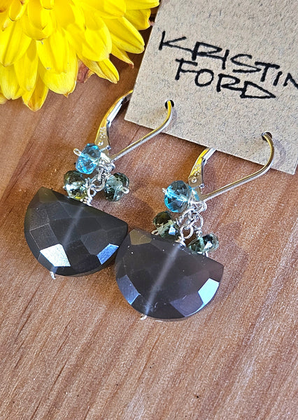 Black Moonstone with Green & Blue Apatite Earrings EBK2223