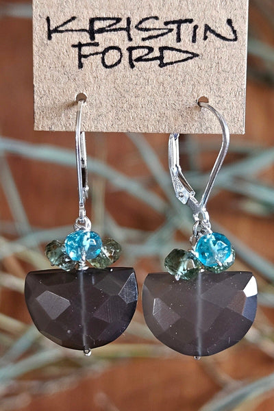 Black Moonstone with Green & Blue Apatite Earrings EBK2223