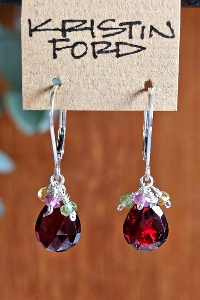 Garnet Briolette Cluster Earrings GAC