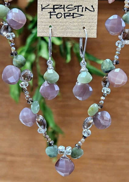 Chocolate "Mocha" Moonstone, Smoky Quartz & Chrysoberyl Necklace  NBR0424