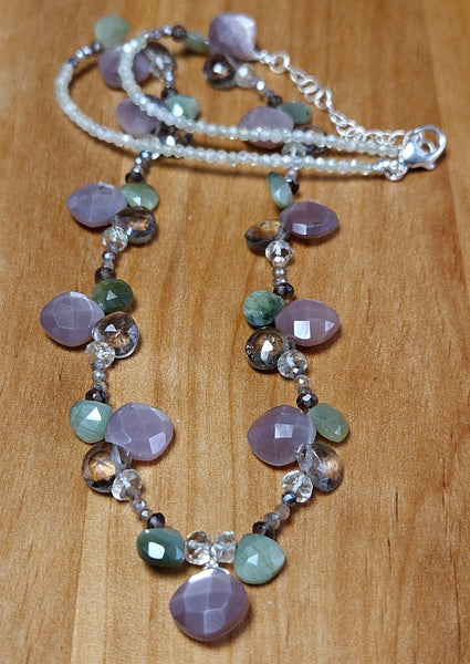Chocolate "Mocha" Moonstone, Smoky Quartz & Chrysoberyl Necklace  NBR0424