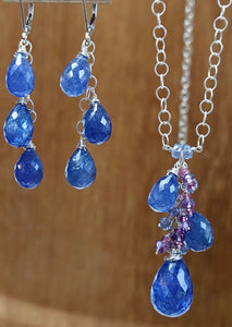 One of a Kind Tanzanite Teardrops Necklace and Earrings