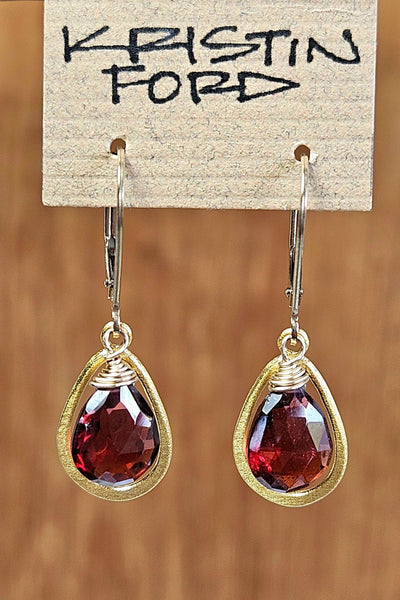 Framed Garnet Earrings ERD2518(G)  Sterling Silver OR 14k GF