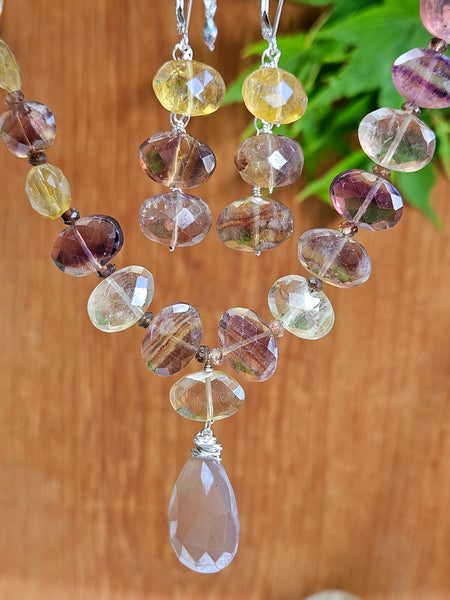Chocolate "Mocha" Moonstone & Fluorite Necklace  NBR0824