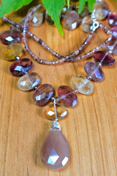 Chocolate "Mocha" Moonstone & Fluorite Necklace  NBR0824