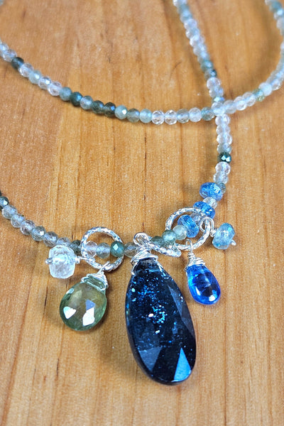 Indigo Kyanite & Green Rutile Floater Necklace NBL6322