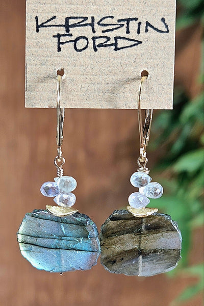 GF) Labradorite Slice & Icy Sapphire Earrings  EBK2024G