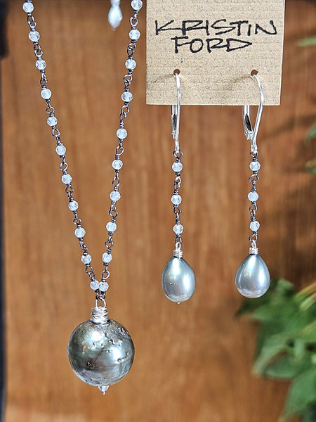 Pearl & White Topaz Earrings  EBK1724