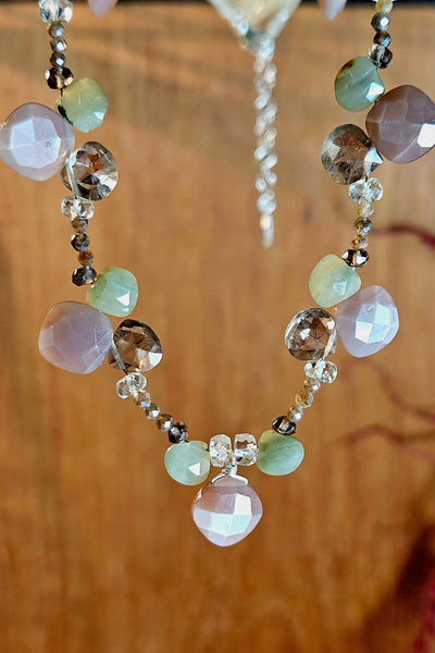 Chocolate "Mocha" Moonstone, Smoky Quartz & Chrysoberyl Necklace  NBR0424