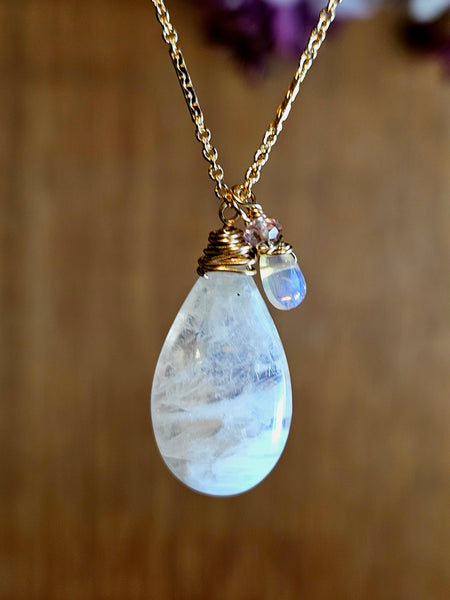 GF) Rainbow Moonstone, Opal & Pink Tourmaline Necklace  NWH1525G