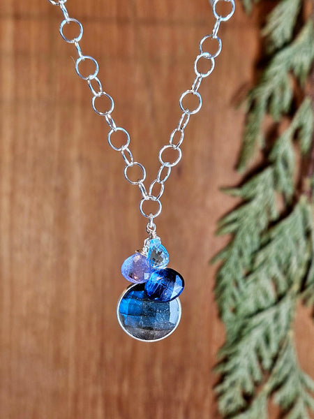 Labradorite, Kyanite, Tanzanite & Blue Topaz Necklace  NBK0525