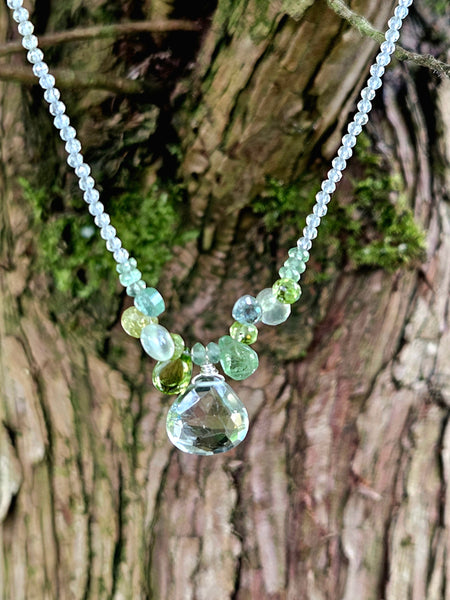 Prasiolite & Multi Color Briolette Necklace  NGR2025