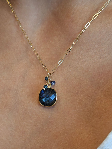 GF) Labradorite, Blue Kyanite & London Blue Topaz Necklace  NBK1525G