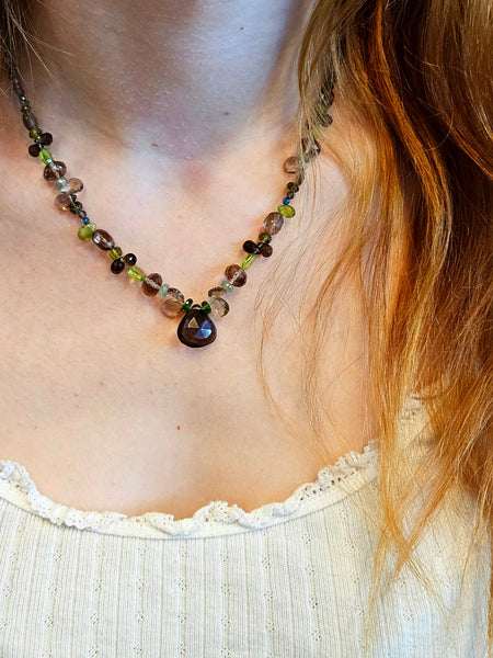 Multi Color Necklace with Smoky Quartz, Vessuvianite & Peridot NGR3123
