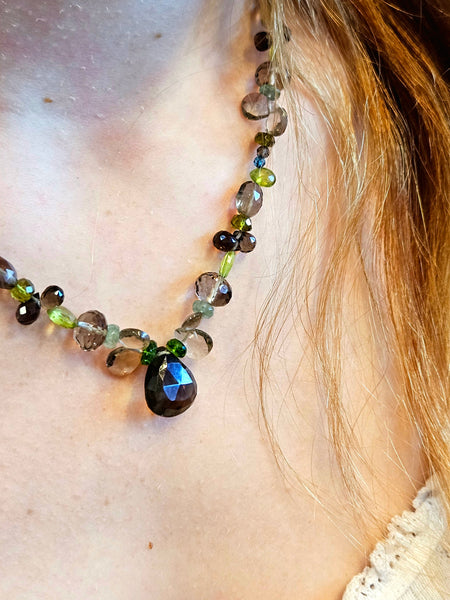 Multi Color Necklace with Smoky Quartz, Vessuvianite & Peridot NGR3123