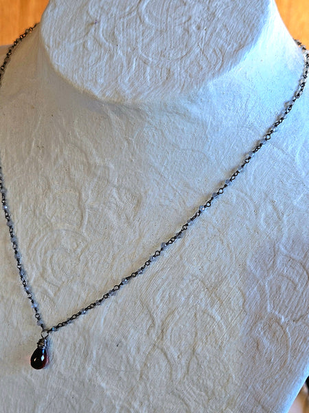 OX) Garnet & Labradorite Necklace  NRD2925OX