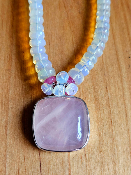 One of a Kind Rose Quartz & Opal Necklace