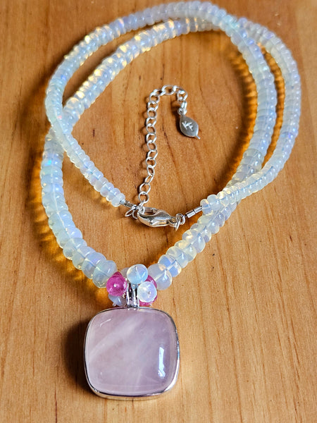 One of a Kind Rose Quartz & Opal Necklace