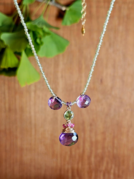 One of a Kind GF) Amethyst, Ruby & Peridot Necklace