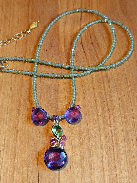One of a Kind GF) Amethyst, Ruby & Peridot Necklace