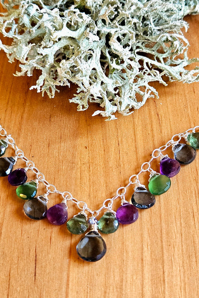Slate Quartz, Green Apatite, Amethyst & Serpentine Necklace  NWH1825