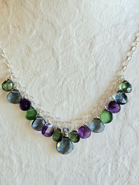 Slate Quartz, Green Apatite, Amethyst & Serpentine Necklace  NWH1825