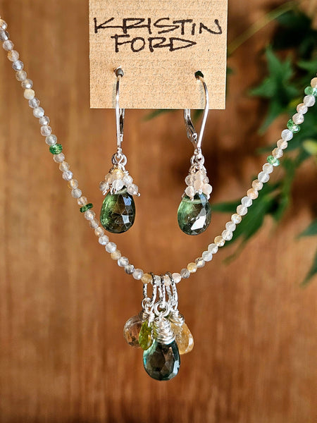 Green Apatite & Chocolate "Mocha" Moonstone Earrings  EGR2825