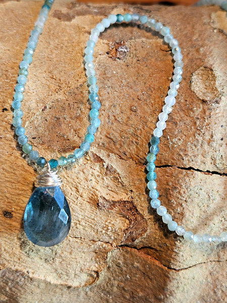 Moss Aquamarine & Grandidierite Necklace  NBL6025