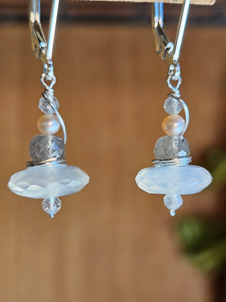 Moonstone, Labradorite & Pearl Earrings  EWH3625
