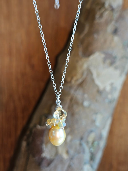 Golden Pearl, Opal & Citrine Necklace  NBR0125