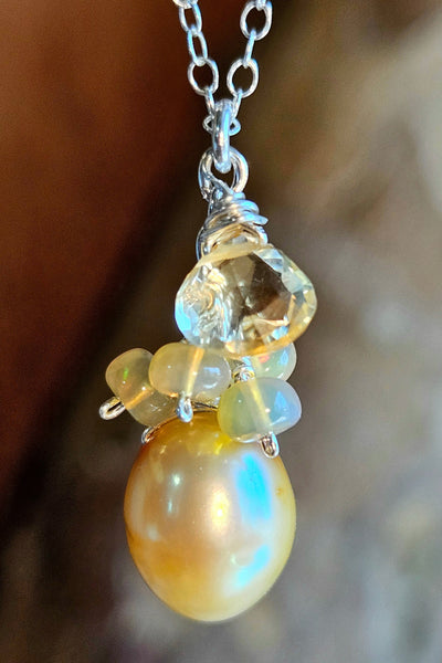 Golden Pearl, Opal & Citrine Necklace  NBR0125