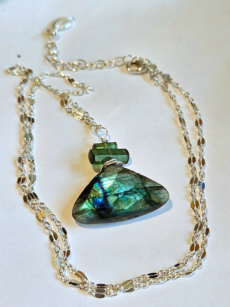 Labradorite & Green Tourmaline Necklace  NBK5225