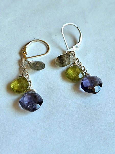 Iolite, Grossular Garnet & Labradorite Earrings  EWH4525