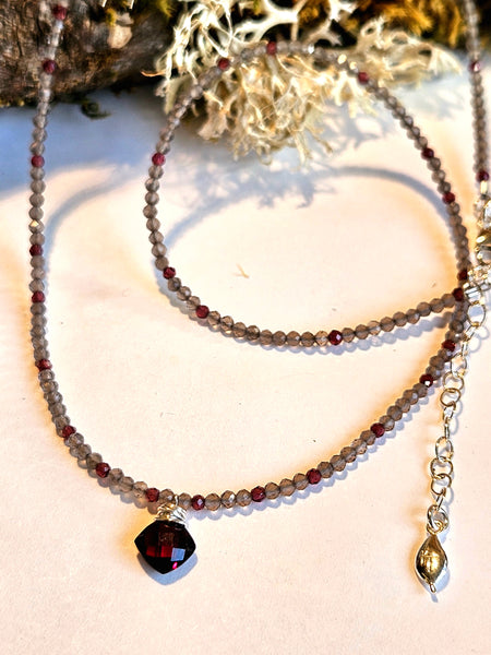 Garnet & Silver Moonstone Necklace  NRD4925
