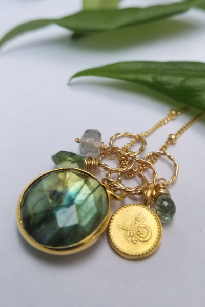 GF) Labradorite Ring Drop Floaters Necklace NBK3718G