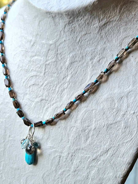 Turquoise and Smoky Quartz Necklace  NWH0725