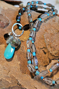 Turquoise and Smoky Quartz Necklace  NWH0725