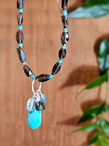Turquoise and Smoky Quartz Necklace  NWH0725