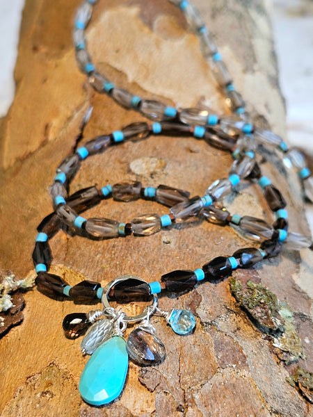 Turquoise and Smoky Quartz Necklace  NWH0725