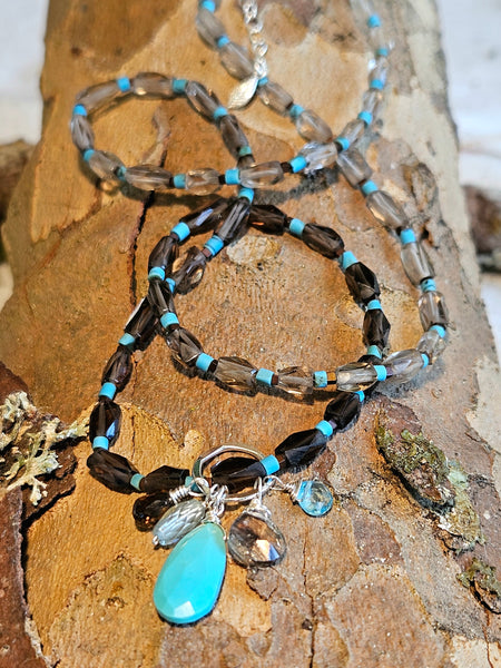 Turquoise and Smoky Quartz Necklace  NWH0725