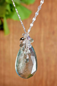 One of a Kind Green Rutilated Quartz & Sapphire Necklace