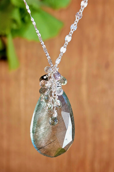 One of a Kind Green Rutilated Quartz & Sapphire Necklace