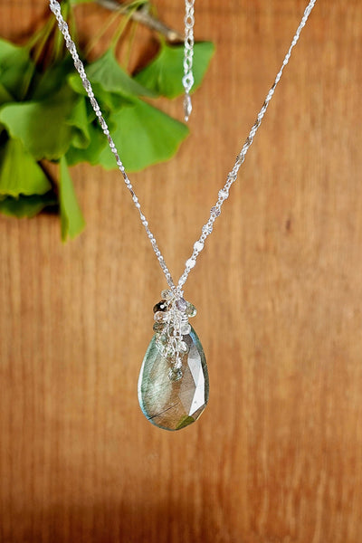 One of a Kind Green Rutilated Quartz & Sapphire Necklace