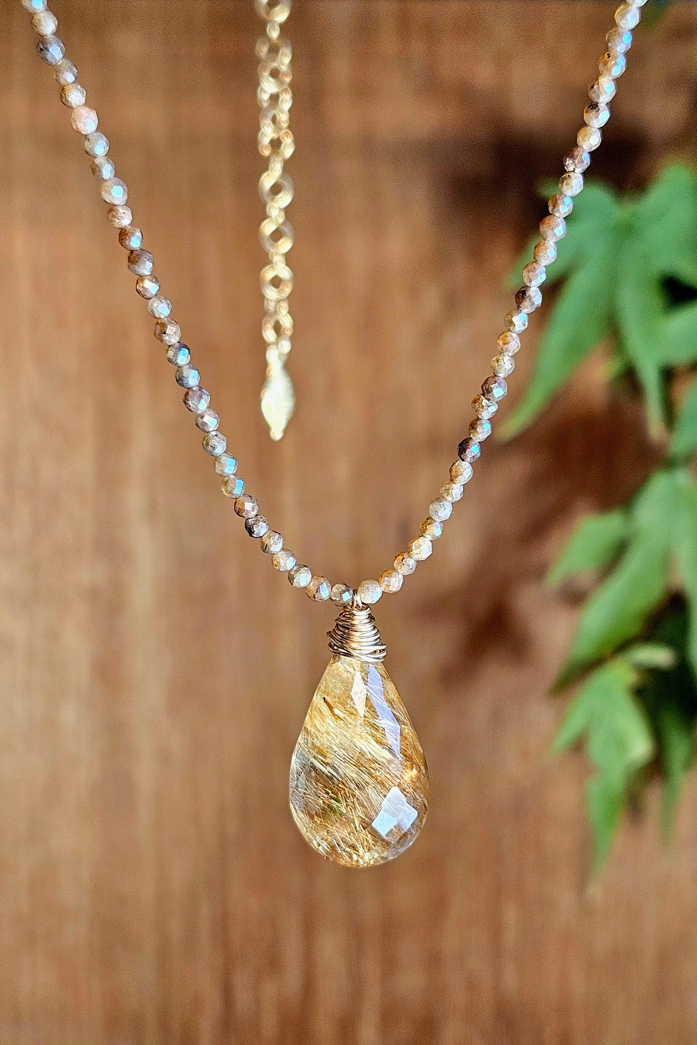 GF) Golden Rutilated Quartz & Chocolate "Mocha" Moonstone Necklace  NBR2725G